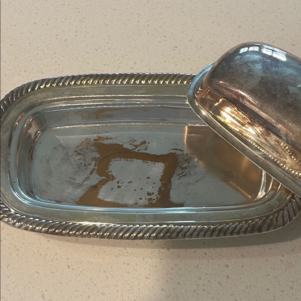 Silver Serveware Oval Butter Dish with Ornate Lid - Picture 3 of 3